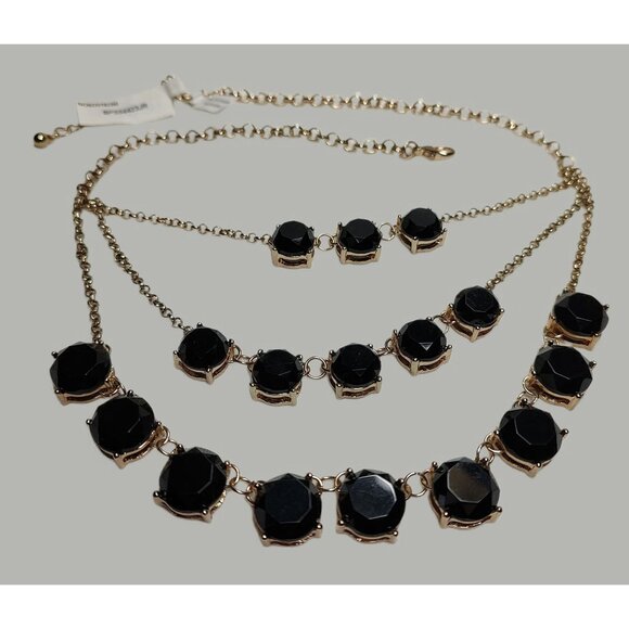 Nordstrom Gold-Tone Multi-Strand Faux Black Stones Statement Necklace NWT - Picture 2 of 9